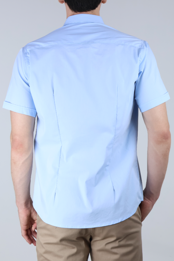 Camisa Azul Cielo Hombre Slim Fit Lisa Manga Corta Ropa Casual